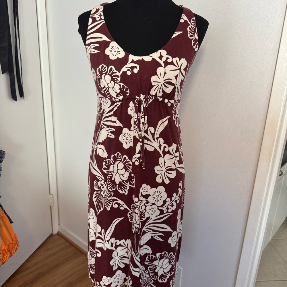 Tommy Bahama Burgundy and White Floral Midi Dress